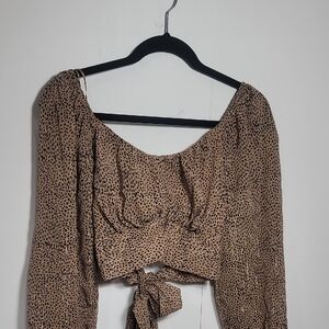 Japna Leopard Print Midriff Cropped Back Tie Women's Top